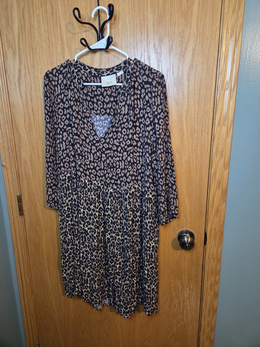 Anthropologie Leopard Print V-Neck Midi Dress - Brown/Black